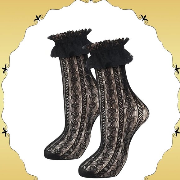 Lace Socks Women 8 Pairs Nylon Ruffle Frilly Ankle Dress Accessories - Picture 3 of 7